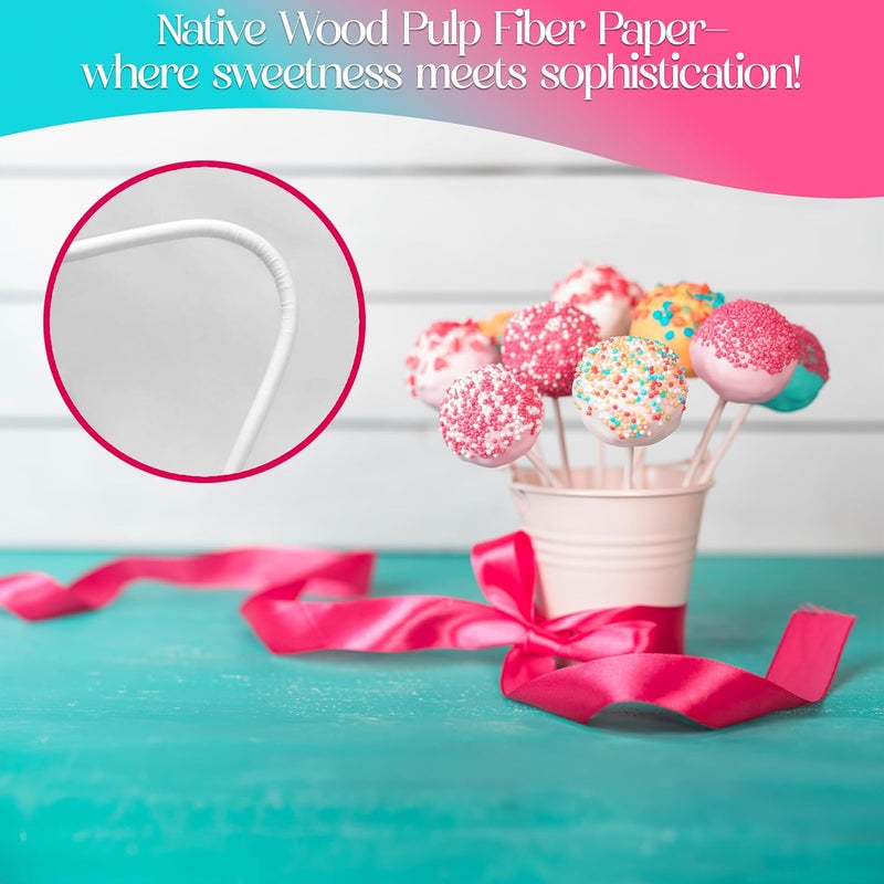 Gadget Beyond 6-Inch White Paper Cake Pop Sticks - Premium 100 Pack | Perfect for Lollipops, Cookies, Chocolate Cake Toppers | Versatile Baking & Crafting Accessory - Image 3